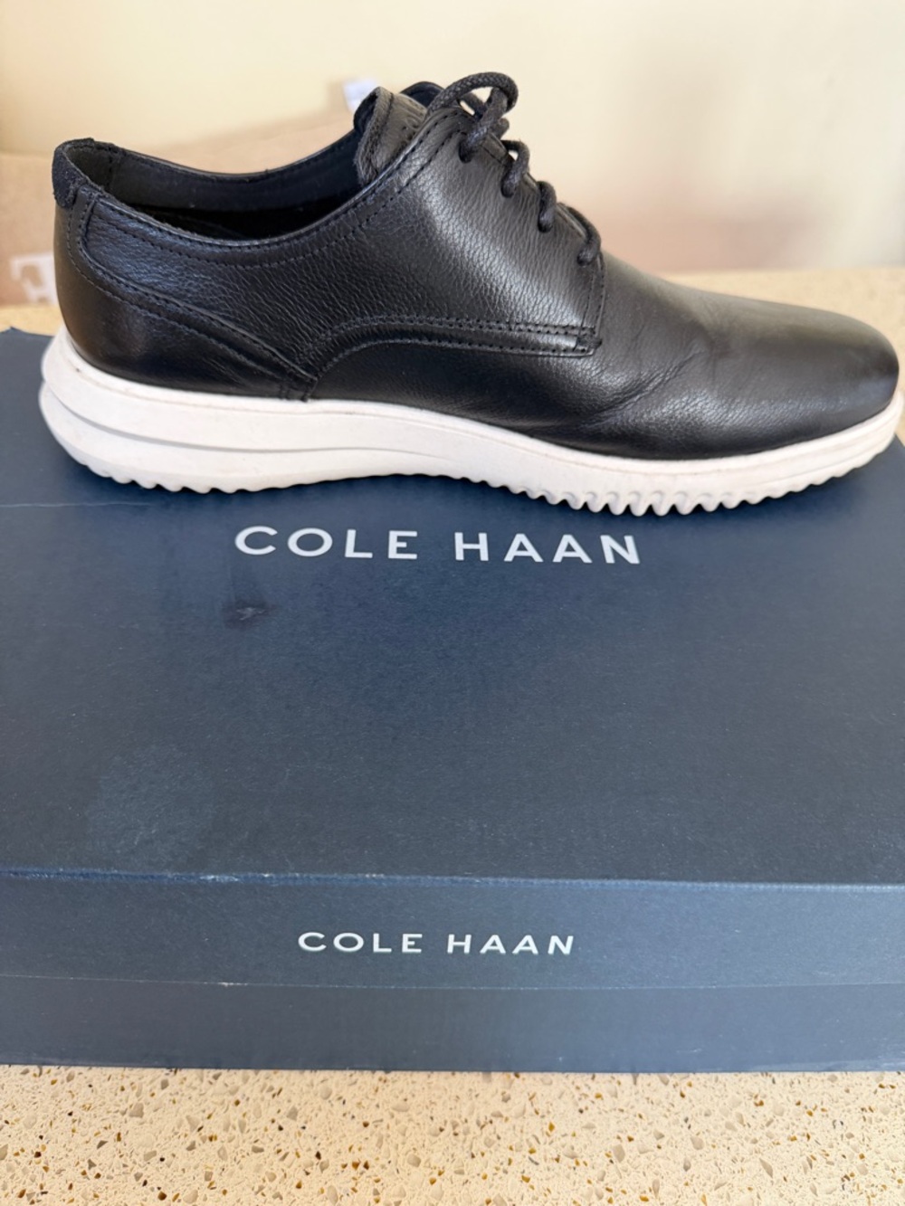 Cole Haan Black Leather Derby with White Sole
